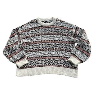 Arizona Jean Co Black, Pink Striped Fair Isle Sweater Plus Size 2XL